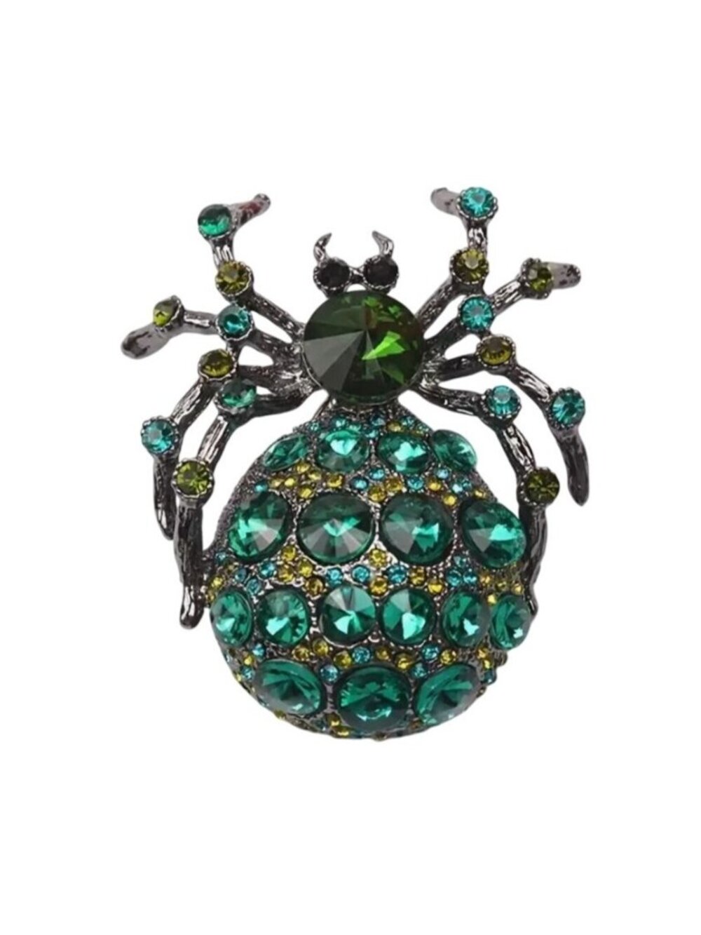 Green Rivoli Crystal Spider Brooch Dark Silver Tone